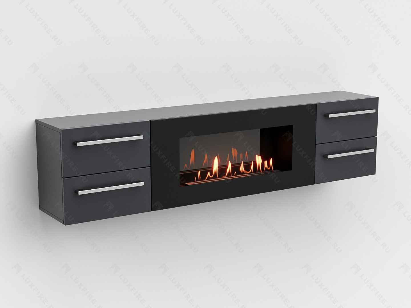 Тумба ТВ Lux Fire "Нева" настенная 1700 матовая, графит с биокамином 900