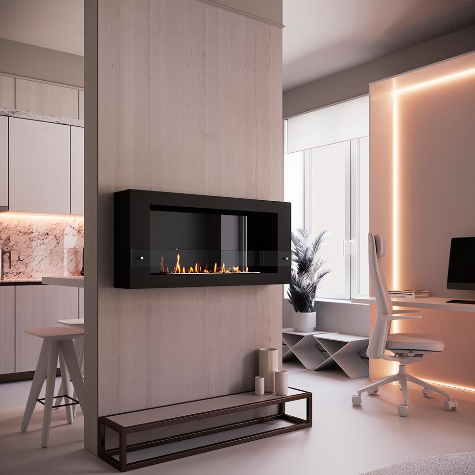 Биокамин SteelHeat WALL  LONG 1200 черный, стекло, стемалит по цене 59 640 руб.